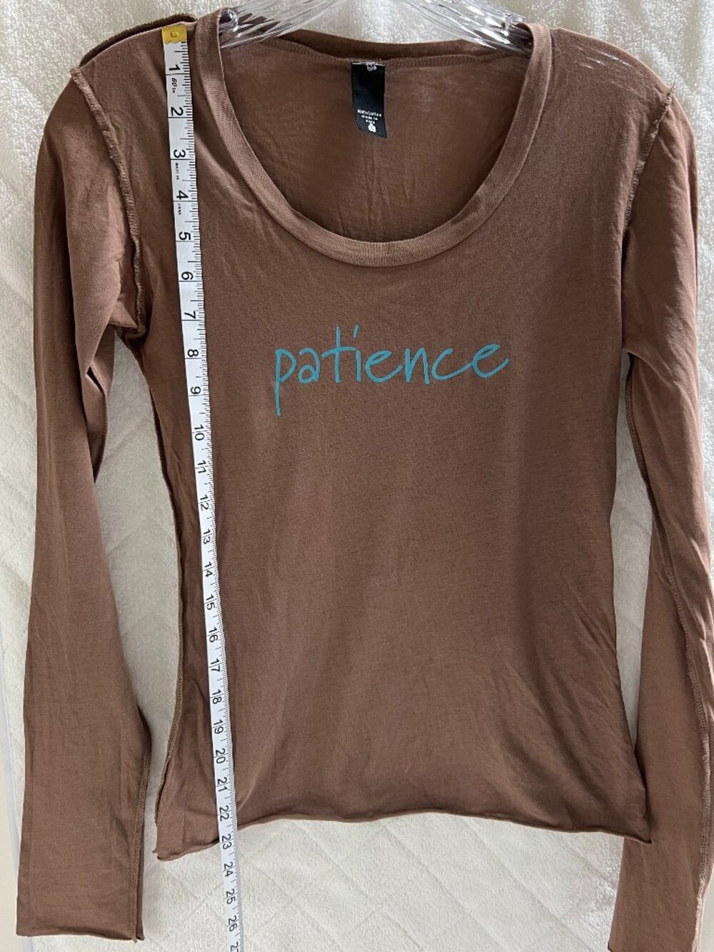 “Patience” Graphic Long Sleeve Tee – Brown - 100% Cotton